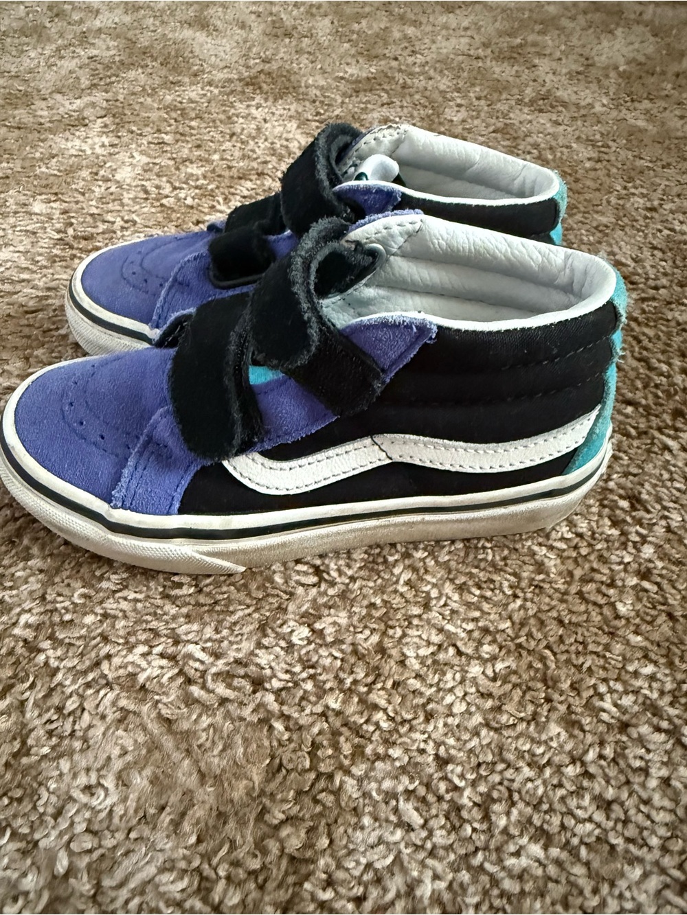 Vans Kids High-Top Velcro Sneakers in Blue and Black, size 12